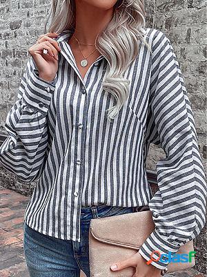 Casual Loose Striped Printed Long Sleeve Blouse