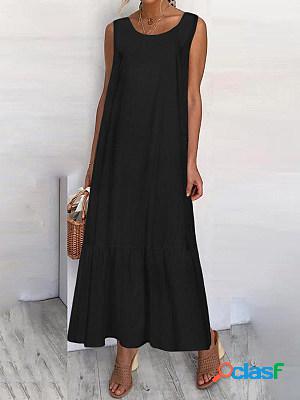 Casual Sleeveless Loose Solid Color Crew Neck Maxi Dress