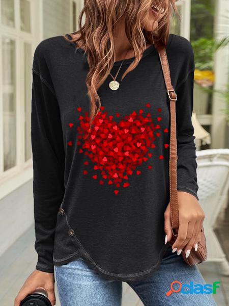 Casuale Abbottonato Cuore T-shirt