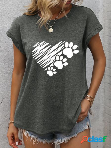 Casuale Cane Zampa Cuore T-shirt