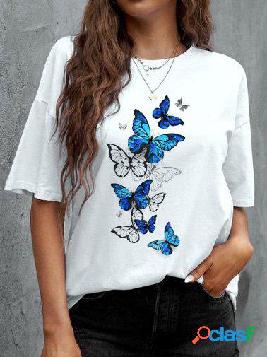 Casuale Farfalla Girocollo T-shirt