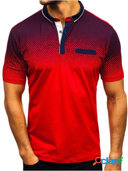 Casuale Henley Collo Ombre Polo Maniche Corte Polo Camicia