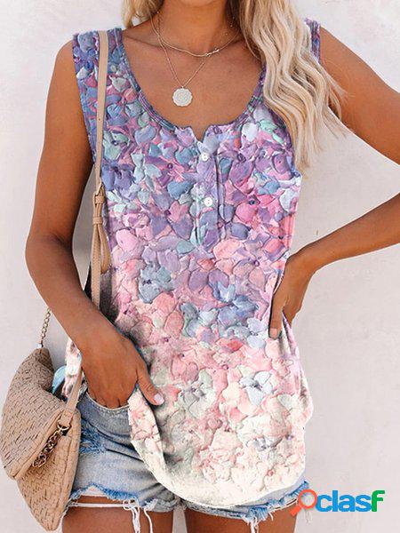 Casuale Jersey Sciolto Viola Floreale Canotta