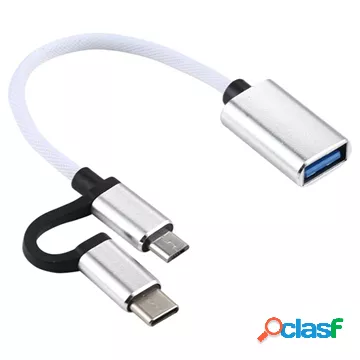 Cavo Adattatore OTG USB 3.0 a USB-C / MicroUSB Intrecciato