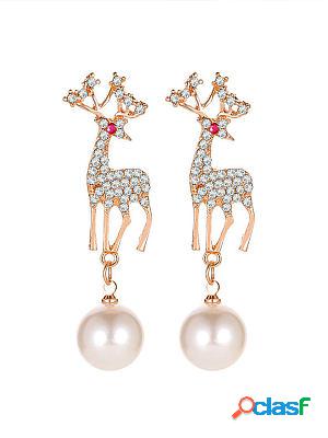 Christmas Diamond Elk Stud Earrings
