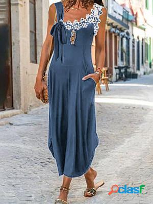 Cold-shoulder Lace Paneled Solid Maxi Dress