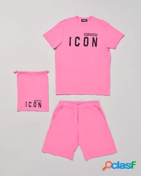 Completo in cotone stretch rosa composto da t-shirt e
