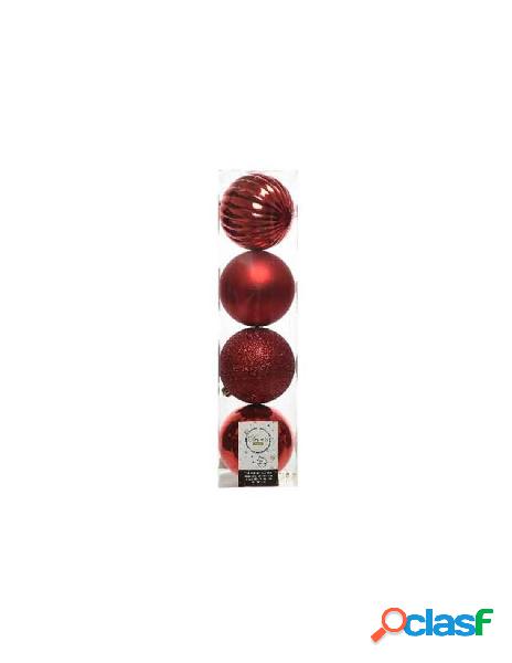 Confezione 4 palline colore rosso decorazioni assortite