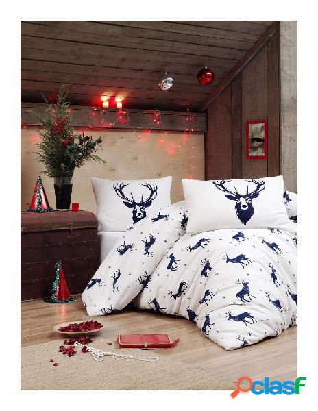 Cotton box - eponji parure copripiumino "geyik "blu scuro e