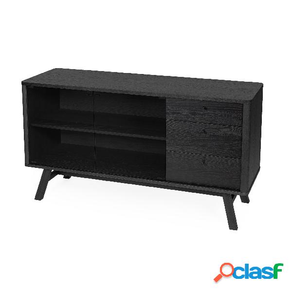 Credenza Skagen nera in legno ingegnerizzato e solido,