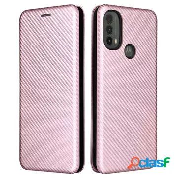 Custodia Flip Motorola Moto E30/E40 - Fibra di carbonio -