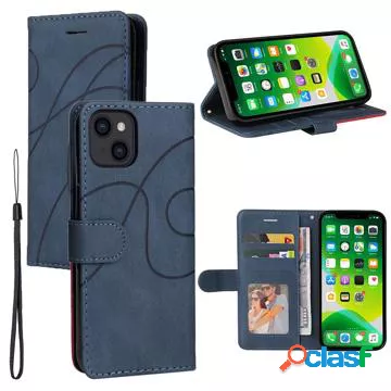 Custodia a portafoglio per iPhone 14 serie bicolore - blu
