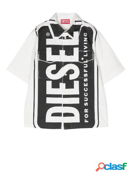 Diesel camicia a maniche corte con maxi stampa logo Bianco