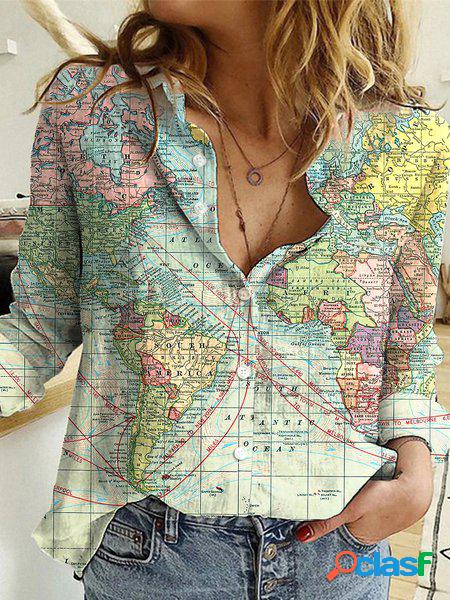 Dritto Colletto a Camicia Casuale Camicetta