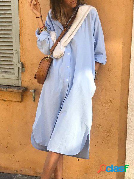 Dritto Colletto a Camicia Vintage Maniche Lunghe Tessitura