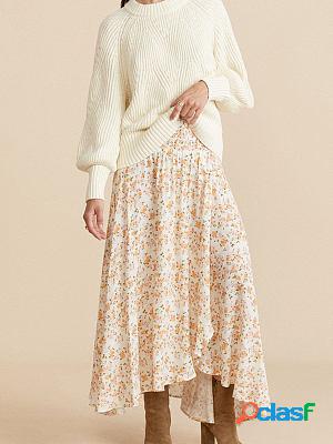 Fashion Floral Irregular Slit French High-end All-match Maxi