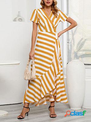 Fashion Slim Stripe Irregular Swing Maxi Dresses
