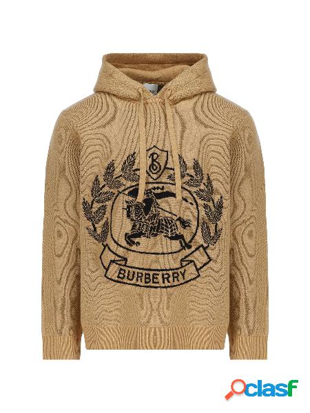 Felpa oversize in lana con cappuccio e marchio del cavaliere