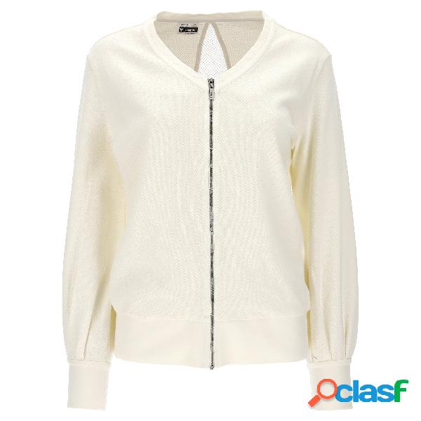 Felpa zip trama a rilievo con scollo a V