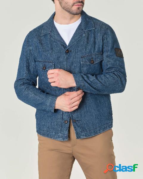 Field jacket in denim di misto cotone e lino