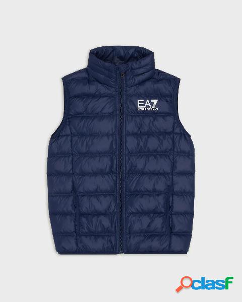 Gilet blu imbottito in piuma con logo 10-14 anni