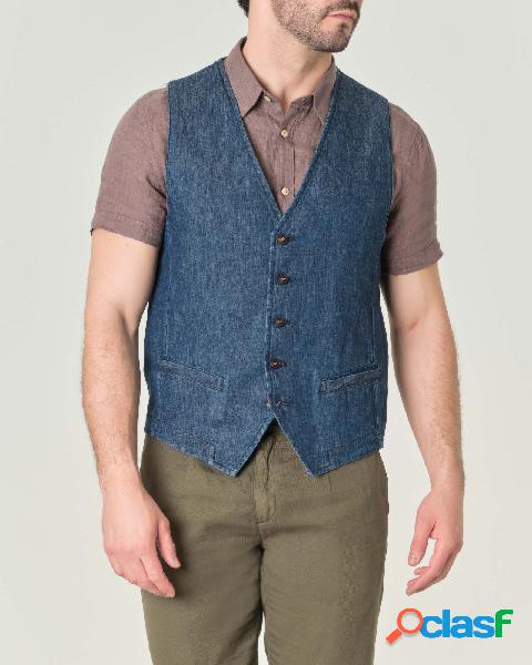 Gilet in denim di misto cotone e lino