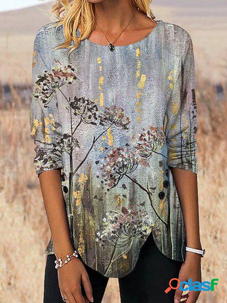 Girocollo Stampata Floreale Jersey Casuale Camicia