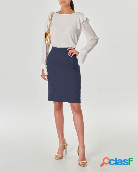 Gonna corta a tubino blu in misto cotone stretch dalla