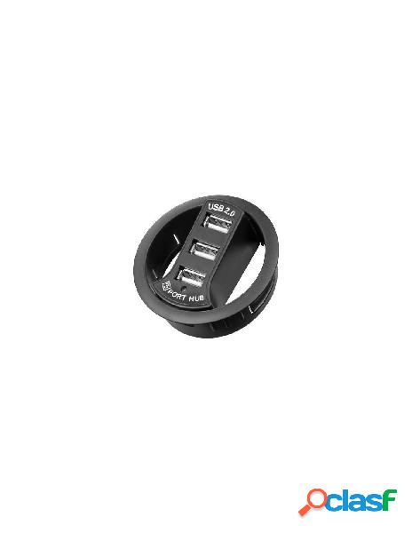 Goobay - hub usb 2.0 3 porte in-desk diametro 6 cm