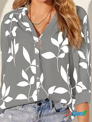 Gray Long Sleeves Printed Blouse