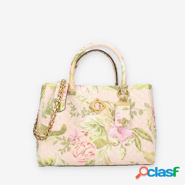 Guess Nerina Borsa a mano a 3 scomparti rosa floreale