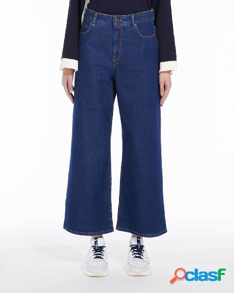 Jeans a palazzo cropped in cotone stretch lavaggio blu stone