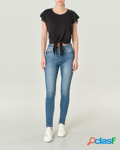 Jeans skinny in cotone strech blu stone washed con
