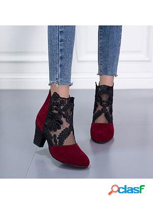 Lace Breathable Round Toe Back Zip Outer Ankle Boots