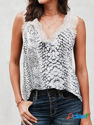 Lace Edge Stitching V-neck Pullover Short sleeve T-shirts