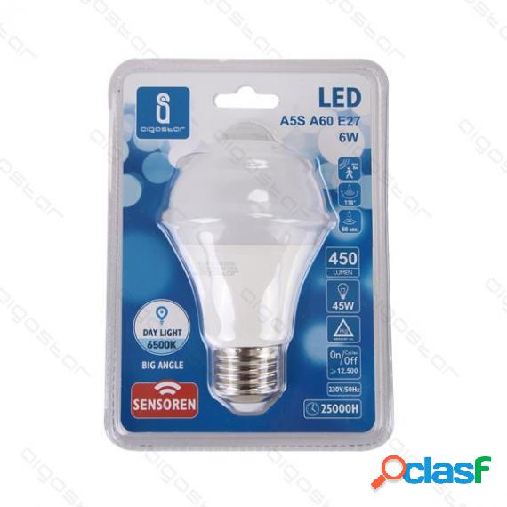 Lampadina Led A5 A60 6W Con Sensore Attacco E27 - 480 Lumen