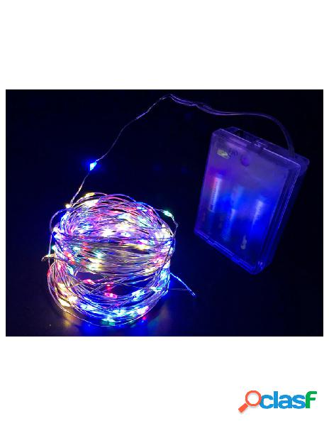 Ledlux - stringa led a batteria filo rame con 100 luci rgb