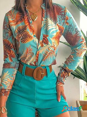 Lightweight Long Sleeve Printed Stand Collar Blouses