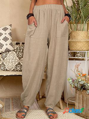 Linen Blend Casual Solid Pockets Women Harlan Pants