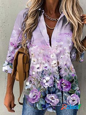 Loose Casual Floral Print Long Sleeve Blouse