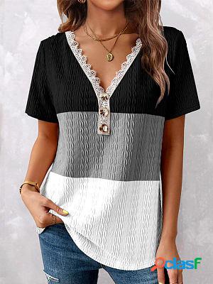 Loose Knit Slouchy Button Short sleeve T-shirts