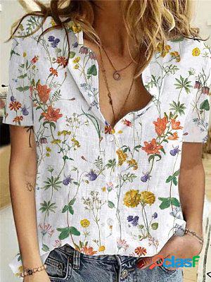 Loose Relaxed Floral Print Short Sleeve Blouse