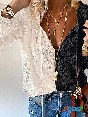 Loose Temperament Commuter Solid Color V-neck Puff Sleeve
