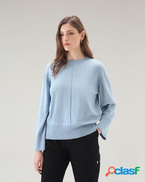 Maglia azzurra melange in cotone e cachemere dal taglio boxy