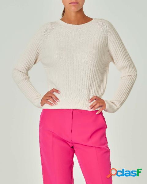 Maglia bianca in misto viscosa a coste con fascia alta in