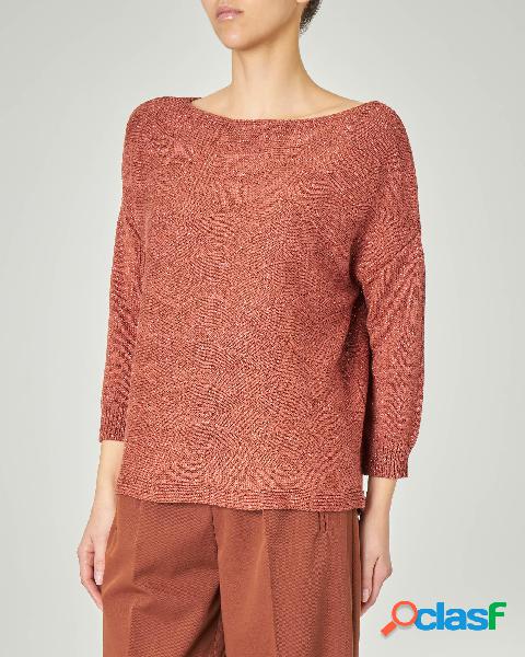 Maglia scollo a barchetta in misto cotone color ruggine con