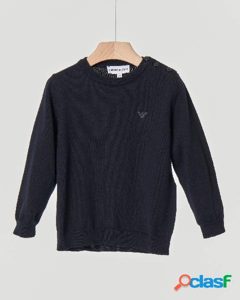 Maglioncino blu girocollo in misto lana e cotone 18-36 mesi