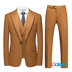 Marrone Uomo Matrimonio Abiti Set 3 pezzi scacchi Taglio