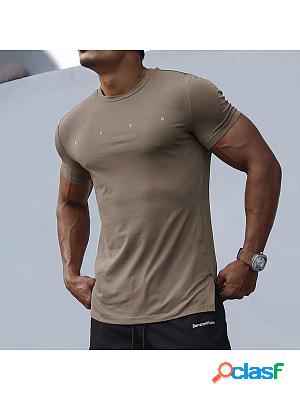 Mens Outdoor Casual Solid Color Breathable Round Neck