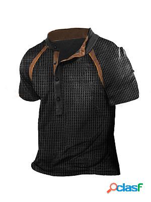 Mens Outdoor Waffle Henley Stand Collar T-Shirt